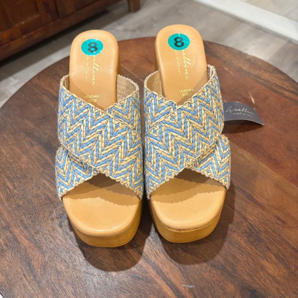 Avellini Platform Leather Boho Slide Sandals Women’s 8 NWT